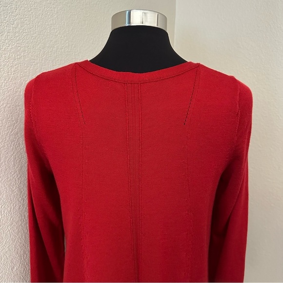 Eileen Fisher Merino Wool Vibrant Red Bell Hem Knit Tunic Sweater Size L/P - Picture 7 of 12
